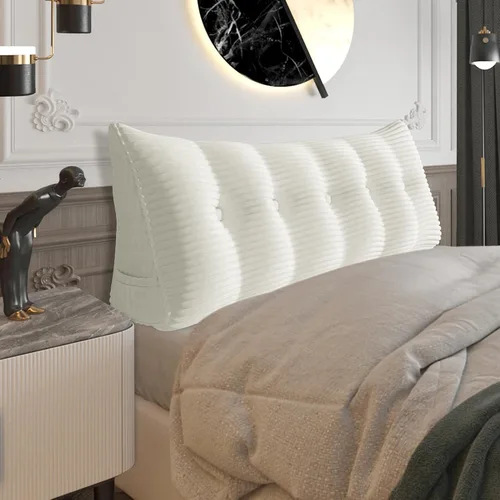 Miniatura 53 de Almohada de cabecera gruesa totalmente rellena individual XL, cabecero acolchado de dormitorio, soporte suave y firme, cojín grande triangular, Azul