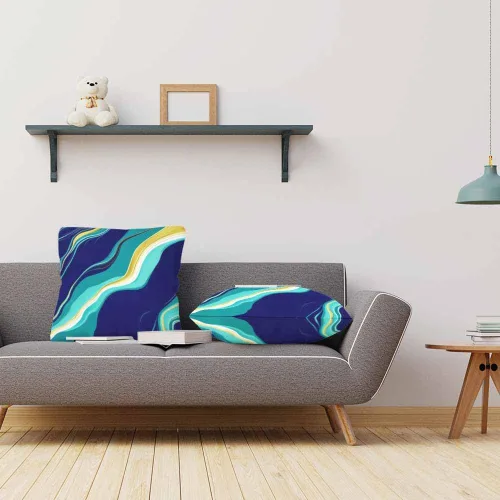 Miniatura 3 de Juego de 2 fundas de cojín con diseño elegante de textura de mármol azul oscuro y dorado, para sofá, silla, dormitorio, decoración moderna, 18 x 18