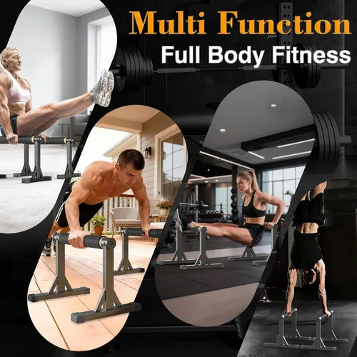 Miniatura 3 de Wooden Parallel Bar and Dip Bar with Adjustable Height and Non-Slip Handles, Rock-Free Fitness Equipment for Handstands, L-Sits, Gymnastics and