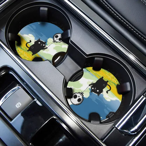 Miniatura 29 de WOCOCN Posavasos para automóvil, portavasos para automóvil, 2.75 pulgadas, antideslizantes y absorbentes, bonitos accesorios interiores para Negro
