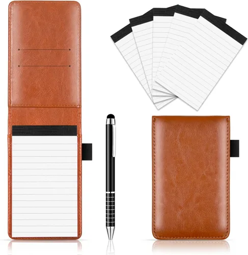 Miniatura 7 de Juego de 7 soportes pequeños para bloc de notas, cuaderno de bolsillo con bolígrafo, incluye 5 recambios de 3 x 5 pulgadas, 30 papeles rayados por