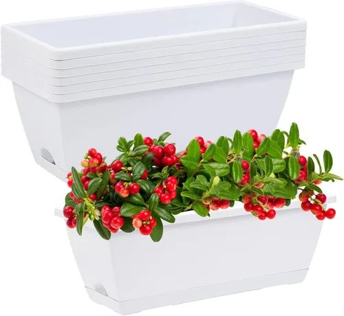 CHUKEMAOYI Macetero para ventana, paquete de 7 macetas de plástico para verduras, macetas rectangulares de 17 pulgadas con platillos para interior y