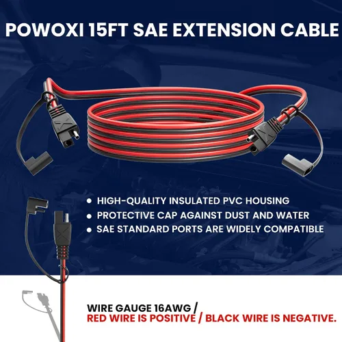 Miniatura 2 de POWOXI Cable de extensión SAE de 15 pies de desconexión rápida, cables solares, conector SAE para panel solar, automotriz, RV, motocicleta, tractor