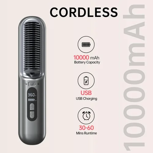 Miniatura 4 de Cepillo alisador de pelo inalámbrico, alisador de pelo portátil, cepillo inalámbrico con 6 ajustes de temperatura, cepillo alisador de pelo