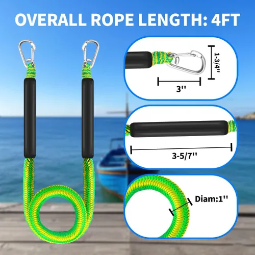 Miniatura 3 de Cuerda de muelle para lancha con clips dobles de acero inoxidable 316, accesorios para botes bajos, kayak, pontón, embarcaciones, Waverunner, Verde