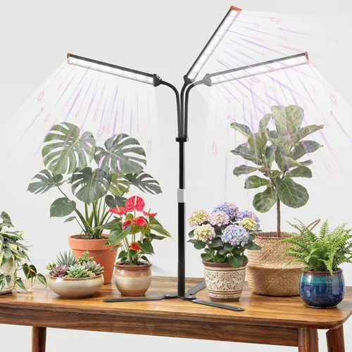 Miniatura 9 de Lámpara para cultivo de plantas con soporte ajustable de 15 a 47 pulgadas, lámpara de cultivo de plantas de tres cabezales con bombillas LED rojas