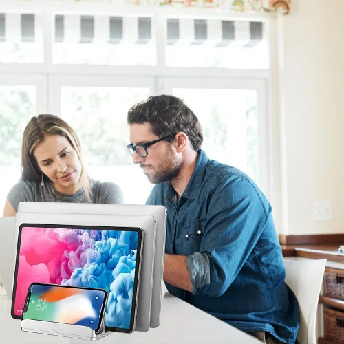 Miniatura 7 de Soporte vertical para laptop, base ajustable de 3 ranuras, soporte para laptop que ahorra espacio para computadora, tableta, teléfono