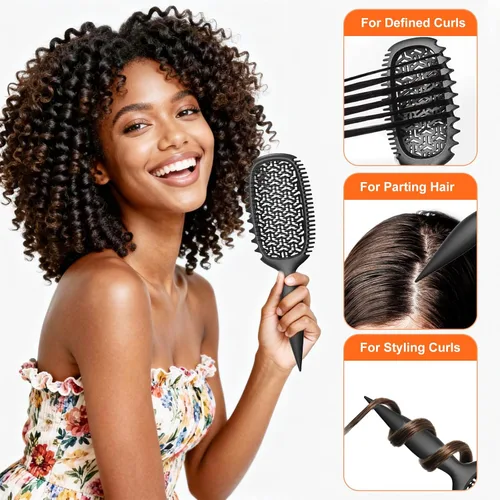 Miniatura 5 de Cepillo para definir rizos para cabello grueso y en bucles, cepillo de cerdas firmes TPEE para desenredar rizos gruesos 4A–4C, cepillo de dientes