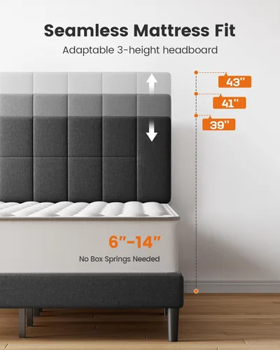 Miniatura 2 de Pipishell - Base de cama Queen con 12 patas engrosadas y cabecero tapizado en tela, capacidad de peso de 1300 lbs, cabecero ajustable, no necesita