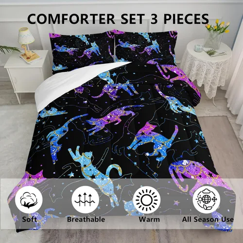 Miniatura 4 de Axolotl Juego de edredón de dibujos animados con diseño de gato de caricaturas, juego de ropa de cama con estampado de dibujos animados y escamas