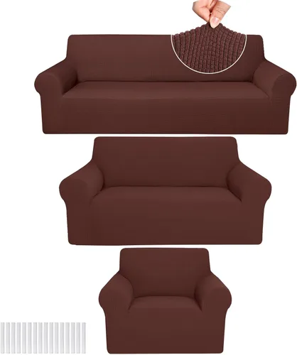 Miniatura 7 de Peryiter Juego de 3 Fundas para Sofá, Cubiertas de Muebles para Sofá, Loveseat, Sillón, Ajuste de Forma Elástico, Sin Arrugas, Protector de Muebles