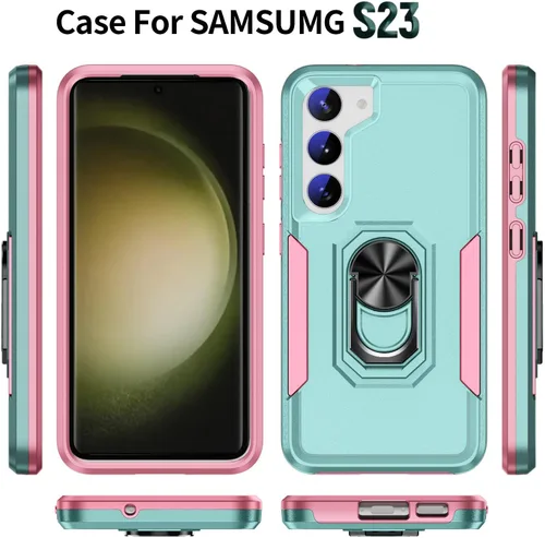 Miniatura 2 de Funda protectora diseñada para Galaxy S23 con soporte, a prueba de caídas militares, a prueba de golpes, a prueba de polvo, para Samsung S23, rosa
