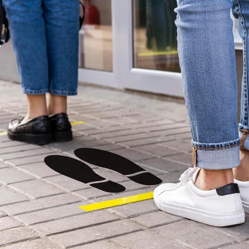 Miniatura 4 de 20 pares de calcomanías de huellas negras de 3 x 7 pulgadas, vinilo autoadhesivo para zapatos, decoración de pies a distancia, impermeable