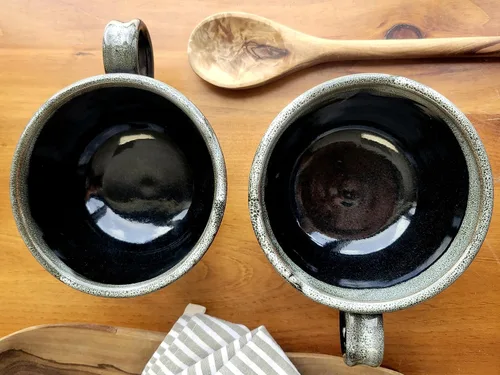 Miniatura 3 de Juego de 2 cuencos de sopa estilo granja con asas, grandes profundos, tazas colgantes de cocina, decoración de cerámica hecha a mano