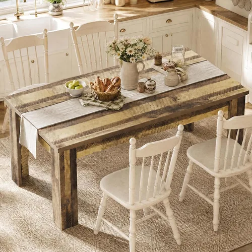 CABIHOME 63" Rectangular Dining Table for 4-6, Farmhouse Large Kitchen Table, Sturdy Frame, 4 Triangular Stable Legs, Thickened Tabletop, Ideal for