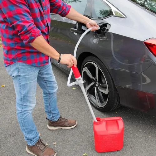 Miniatura 2 de Bomba de transferencia de combustible automática DEWAY con parada automática, 3 veces más potente, funciona con batería D, manguera extralarga