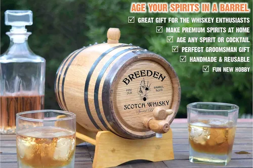 Miniatura 5 de Thousand Oaks Barrel Co. Barril personalizado de roble blanco americano de 3 litros con soporte, tapón y espita – Para el cervecero casero