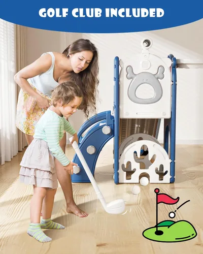 Miniatura 5 de YUFU Tobogán 7 en 1 para Niños para Niños Pequeños, Conjunto de Juego de Tobogán para Niños Pequeños con Golf, Escalador, Aro de Baloncesto