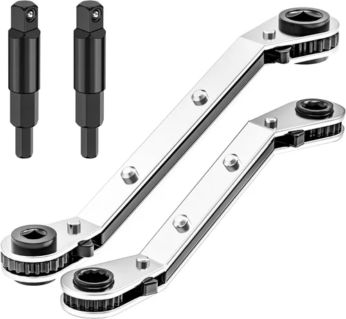 Miniatura 8 de Llave de Servicio HVAC, Llave de Trinquete Curva de Refrigeración 3/8" 1/4" 5/16" 3/16" Herramienta de Trinquete AC Ullnosoo con Adaptador de Boca