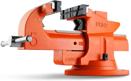 PONY Tornillo de banco resistente, ancho de mandíbula de 5-pulgadas, apertura de mandíbula de 7-pulgadas, base giratoria de 360 grados con yunque,