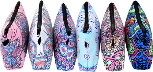 Miniatura 4 de 6 piezas bolsa de maquillaje bolsa de aseo impermeable, bolsa de cosméticos con dibujos de flores, mandalas, patrones de flores, llamas, unicornios