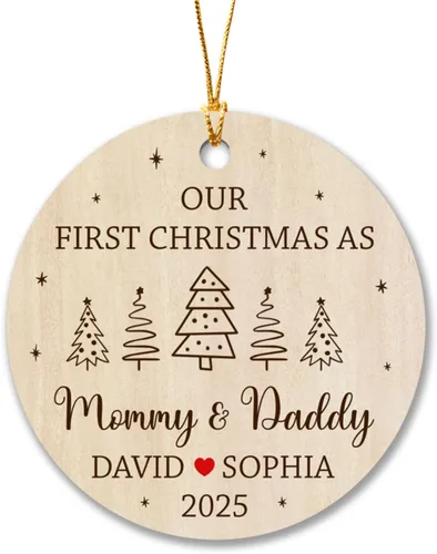 Miniatura 9 de Adorno de compromiso para pareja de recién casados 2025, 2025, adorno personalizado para árbol de Navidad, camión rojo comprometido, regalo