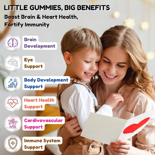 Miniatura 3 de SHIFAA NUTRITION Halal Omega 3 para niños con gomitas DHA para el desarrollo cerebral, apoyo cardíaco e inmunológico, a base de plantas, sin OMG
