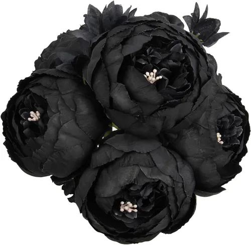 Ramo de peonías de seda, peonías artificiales vintage, flores para decoración del hogar, boda, fiesta, Seda Plástico, Negro