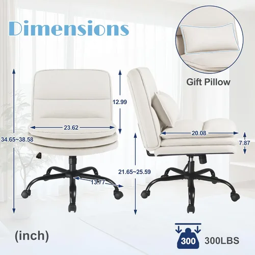 Miniatura 2 de Furmax Silla de Oficina con Patas Cruzadas con Ruedas, Asiento Extra Ancho Sin Brazos Silla de Escritorio Giratoria, Altura Ajustable Silla