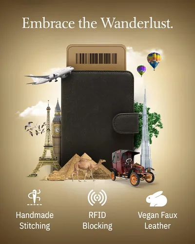 Miniatura 19 de Funda para pasaporte con bloqueo RFID, funda de cuero hecha a mano para pasaporte, organizador de documentos de viaje para hombres y mujeres, Azul