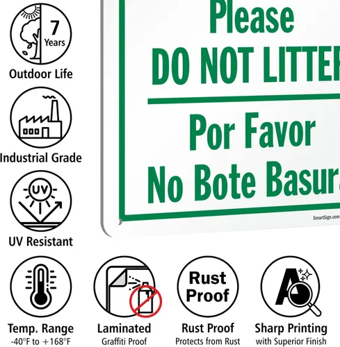 Miniatura 8 de SmartSign Letrero de metal con texto en inglés "Please Do Not Litter, Por Favor No Bote Basura" de 14 x 10 pulgadas, aluminio laminado a prueba