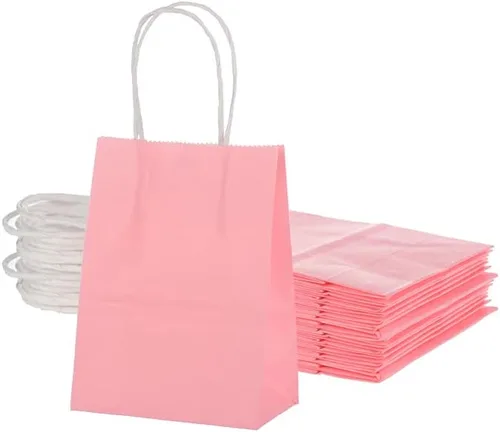 Miniatura 10 de Pequeña bolsa de papel lavanda con asa para recuerdos de fiesta, 6 x 4.5 x 2.5 pulgadas, para boda, cumpleaños, bolsa reciclada, paquete de 24