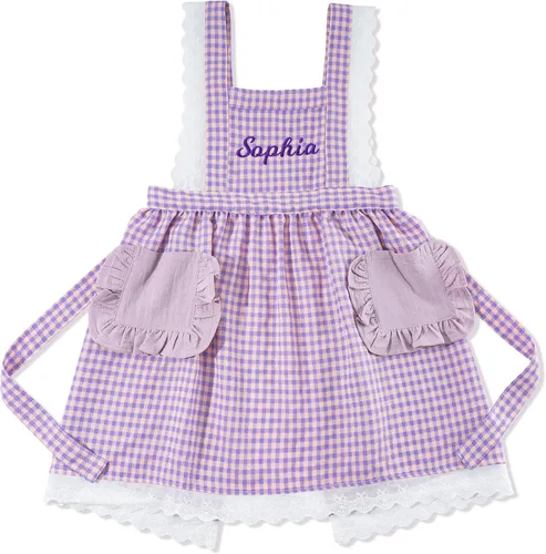 Miniatura 10 de MT WORLD Girls Apron Personalized Linen Kids Aprons for Cooking Toddler Girls Cross Back Apron Pinafore for Baking Crafting