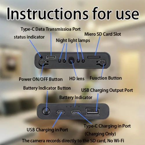 Miniatura 6 de Cámara oculta - Cámara espía - Mini cámara - 10000 mAh HD 1080P - Cámara portátil de fuente de alimentación móvil - Cámara secreta - Cámara