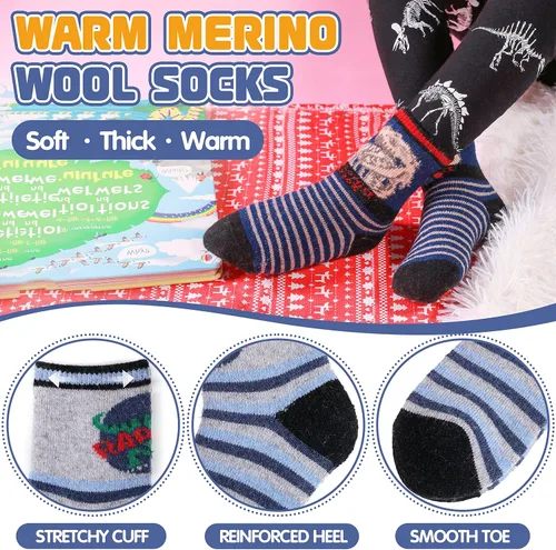 Miniatura 3 de ANTSANG Calcetines de senderismo de lana para niños, cálidos, gruesos, térmicos, para invierno, calcetines para snowboard, 6 pares, Nieve