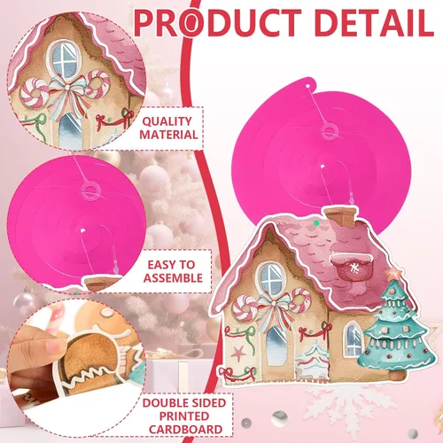 Miniatura 3 de Newwiee 38 piezas de pancartas colgantes de remolinos colgantes de Navidad de color rosa pastel de pan de jengibre, decoración de arroyos colgantes