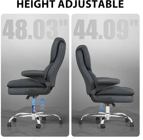 Miniatura 8 de Hovos Silla de oficina, ergonómica grande y alta silla de cuero de escritorio con brazos abatibles acolchados, bloqueo de inclinación ajustable, Gris