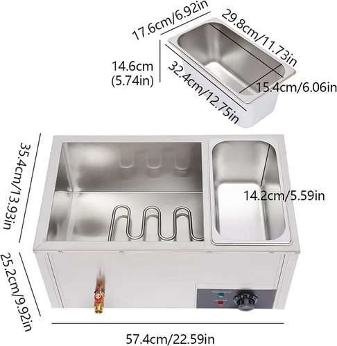 Miniatura 2 de Calentador eléctrico comercial de alimentos de 22.2 cuartos de galón, 850 W, mesa de vapor de 3 bandejas, encimera de buffet Bain Marie de acero
