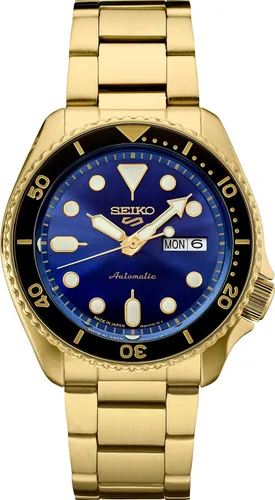 SEIKO Reloj automático para hombre - Colección 5 Sports - Reloj deportivo para hombre con acabado dorado de acero inoxidable - Resistente al agua