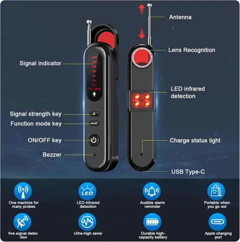 Miniatura 3 de SEVENPARK Detector de Cámara Oculta - Buscador de Cámara Portátil 2025, Detector de Rastreador GPS, Escáner de Señal Inalámbrica RF para Oficina