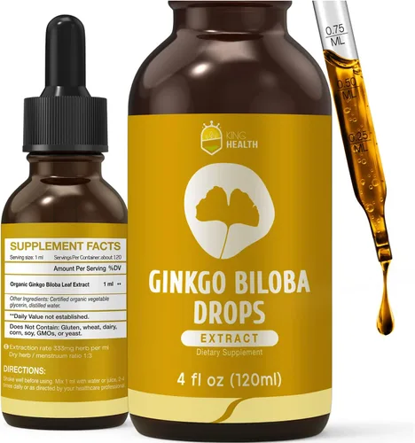 Suplementos líquidos de extracto orgánico de ginkgo biloba, apoyo para el cerebro y la concentración, 98% de absorción, vegano, sin OMG, sin alcohol