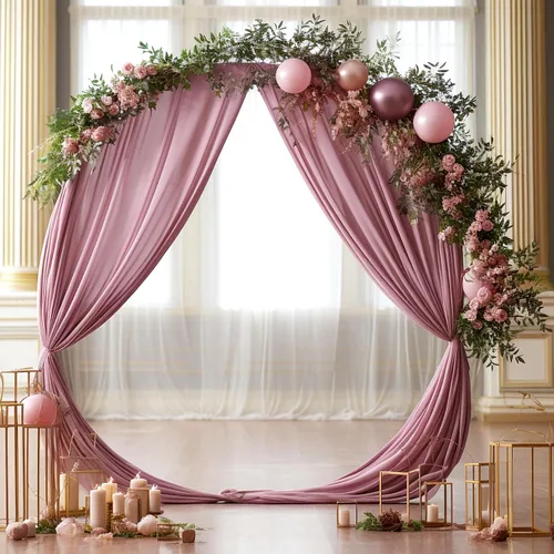 Miniatura 6 de Tela drapeada para arco de boda de 28 x 19 pies, telón de fondo de tela de gasa transparente, 1 panel de cortinas de rosa polvorienta para Cortina