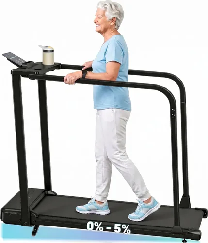 Walking Pad Treadmill for Seniors with Handrails - Treadmills with Incline for Seniors at Home, Recovery Walking Machine with Remote Control, LED