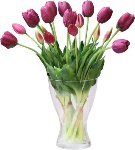 Miniatura 11 de 20 flores de tulipán artificiales, tallos de tulipán de tacto real de 16 pulgadas con hojas sintéticas, tulipanes y capullos sintéticos para Champán