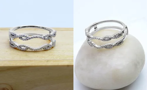 Miniatura 3 de Dazzlingrock Collection Anillo de boda con doble realzador de diamantes blancos redondos de 0.35 quilates en oro macizo de 10 quilates