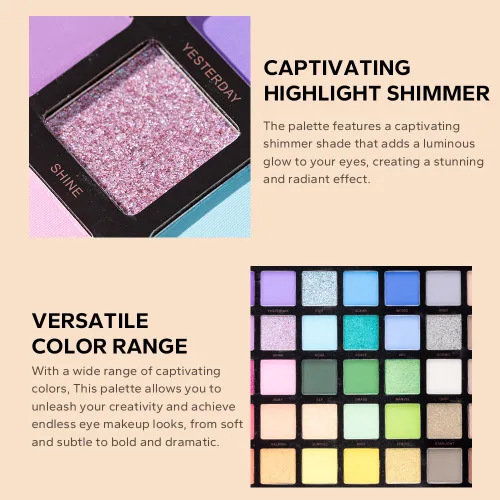 Miniatura 3 de Bold Dimensions Paleta de sombras de ojos, 45 tonos de mate, brillo y purpurina en morado, verde, amarillo, rosa y gris, alto pigmento, duradero