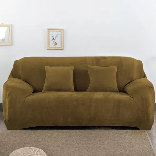 Miniatura 6 de vctops Funda elástica para sofá de 4 plazas de terciopelo de felpa, 1 pieza, con parte inferior elástica, protector de muebles suave y esponjoso