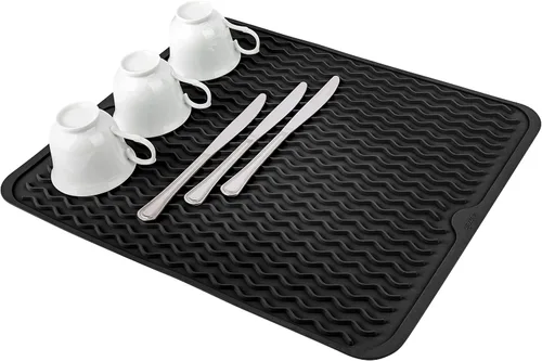 Miniatura 9 de Oizeir Tapete de silicona para secar platos, agujero de drenaje, antideslizante, resistente al calor, plegable. Ideal para platos, fregadero de Gris