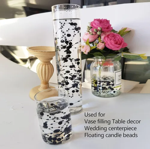 Miniatura 3 de 50 piezas de cadena de perlas para centro de mesa de velas flotantes, relleno de jarrón de perlas sintéticas negras para decoración de mesa de boda.