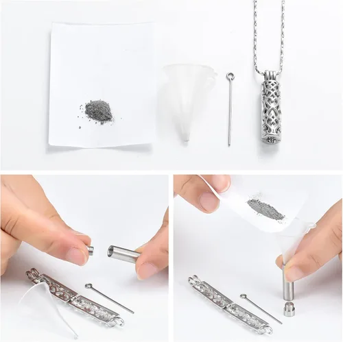 Miniatura 4 de Imrsanl Collar con colgante de urna de cremación con vial de cilindro hueco, urna de recuerdo, joyería de cremación, medallones conmemorativos